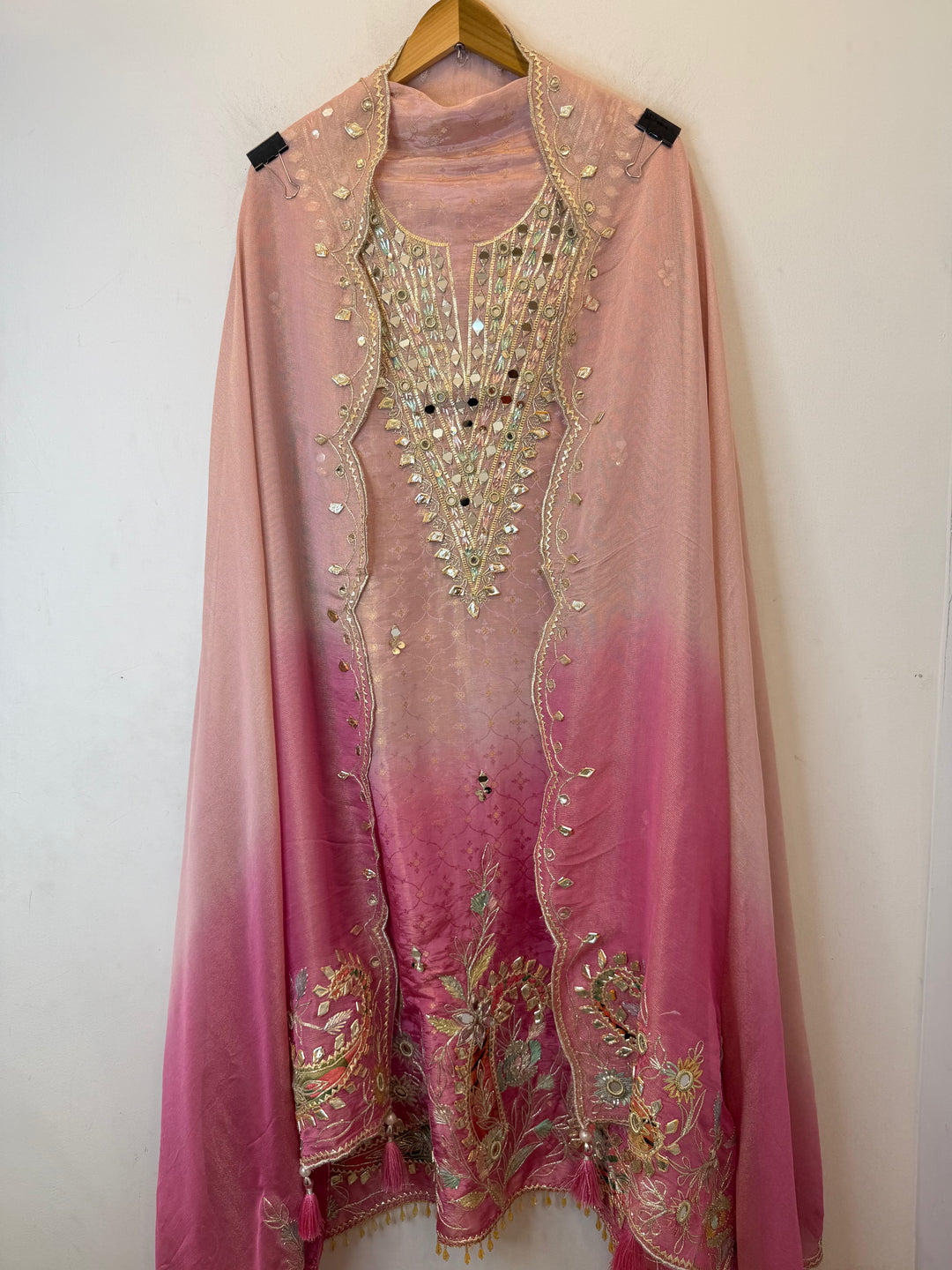 Omira – Pink Ombre Tissue Gota Mirror Suit