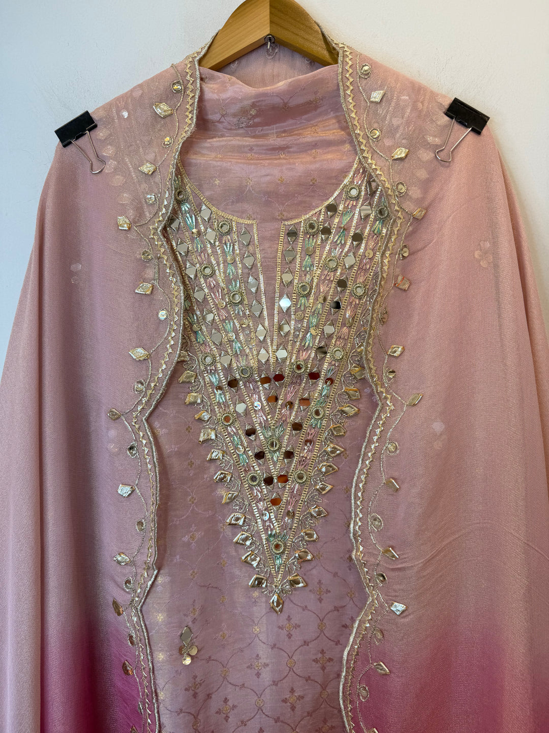 Omira – Pink Ombre Tissue Gota Mirror Suit