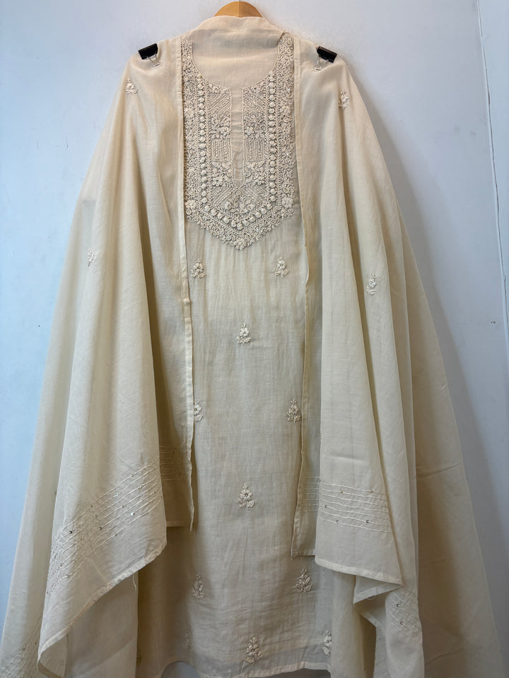 Meher – Ivory Cream Mul Chanderi Embroidered Suit