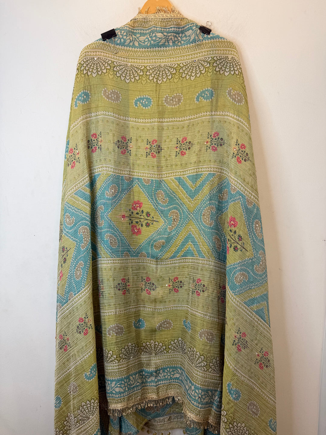 Zaylee – Greenish Crushed Tissue Mirror Handwork Suit