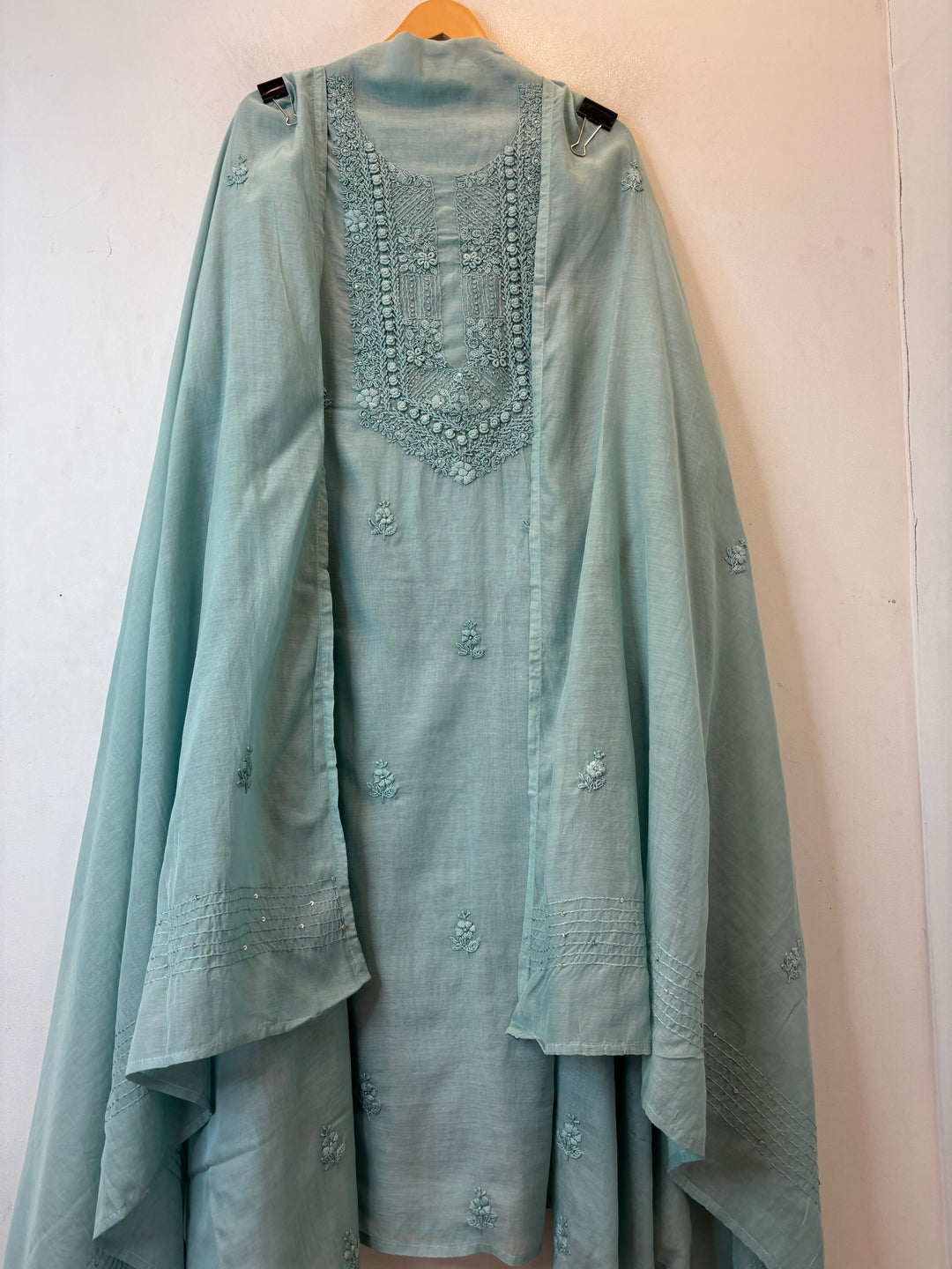 Meher – Ice Blue Mul Chanderi Embroidered Suit