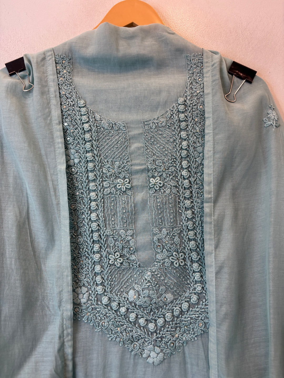 Meher – Ice Blue Mul Chanderi Embroidered Suit