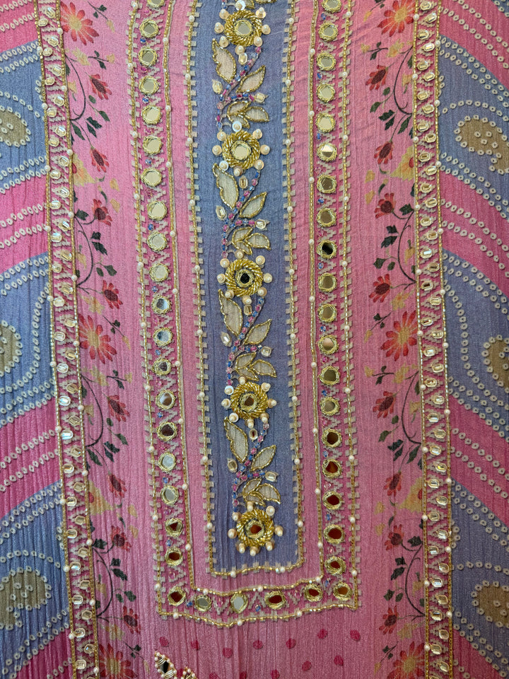 Zaylee – Pink Crushed Tissue Mirror Handwork Suit