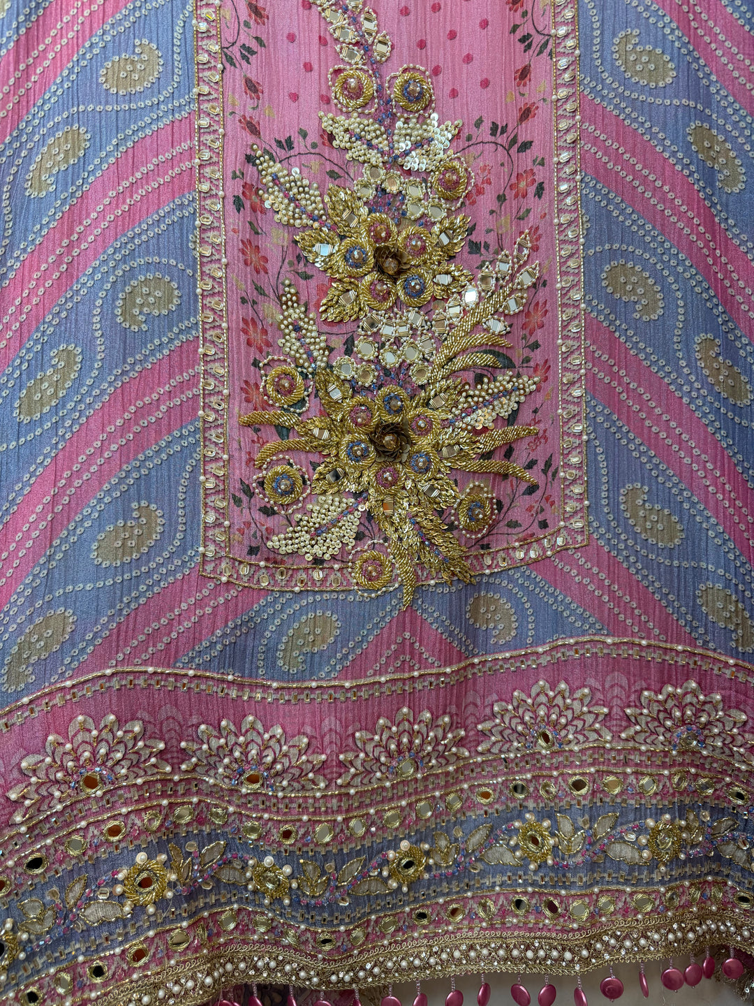 Zaylee – Pink Crushed Tissue Mirror Handwork Suit