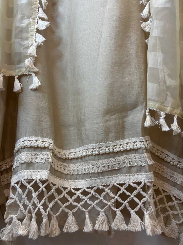 Noor-e-Organza – Light Beige Mul Organza Embellished Suit