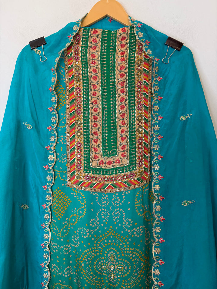 Bandira – Blue Satin Organza Bandhani Suit