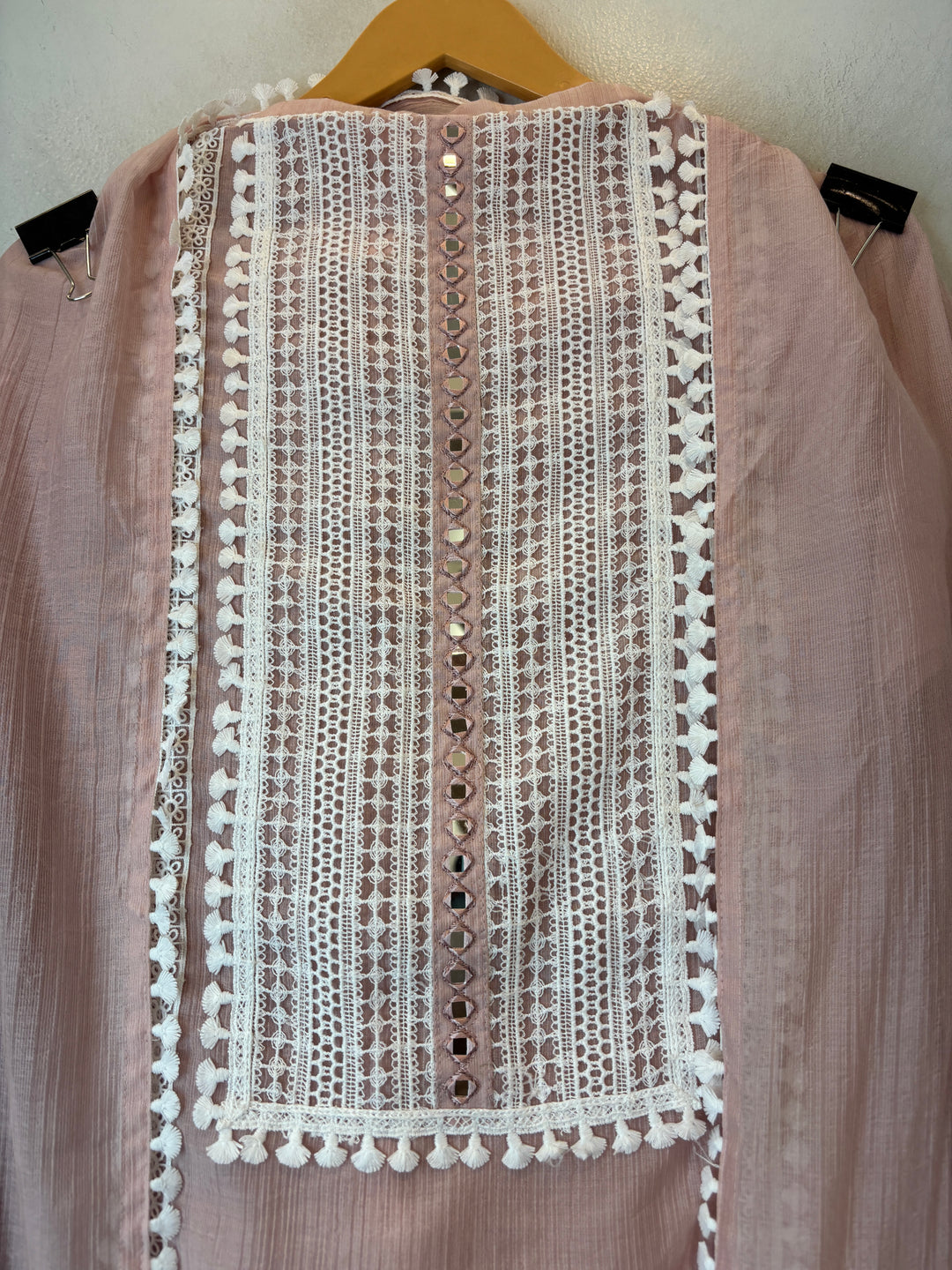 Mehrunisa – Blush Pink Crush Mul Lace Detailed Suit