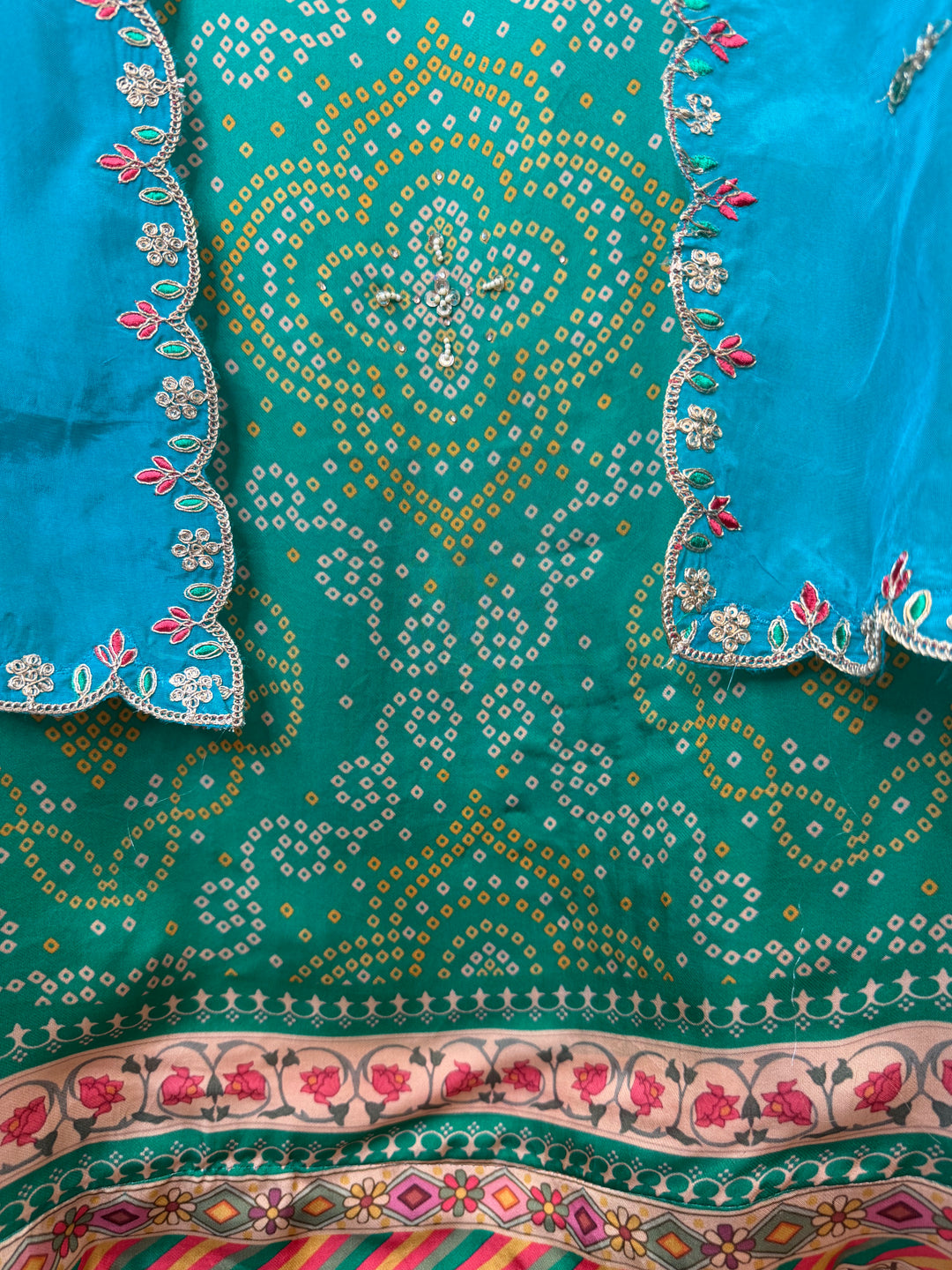 Bandira – Blue Satin Organza Bandhani Suit