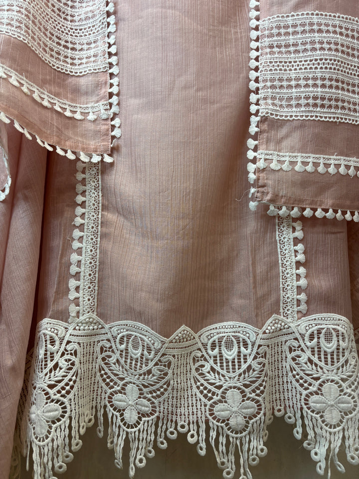 Mehrunisa – Blush Pink Crush Mul Lace Detailed Suit