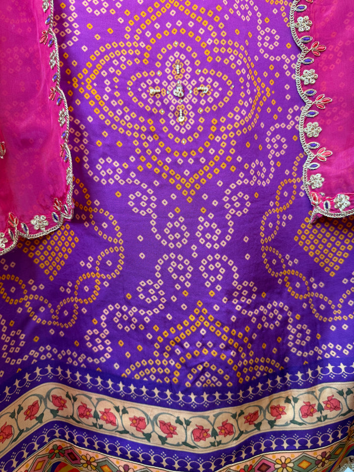 Bandira – Pink Satin Organza Bandhani Suit