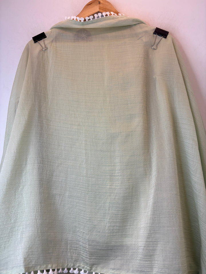 Mehrunisa – Sage Green Crush Mul Lace Detailed Suit