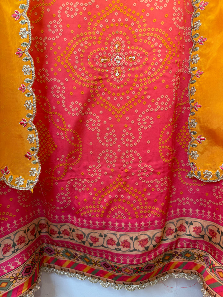 Bandira – Yellow Satin Organza Bandhani Suit