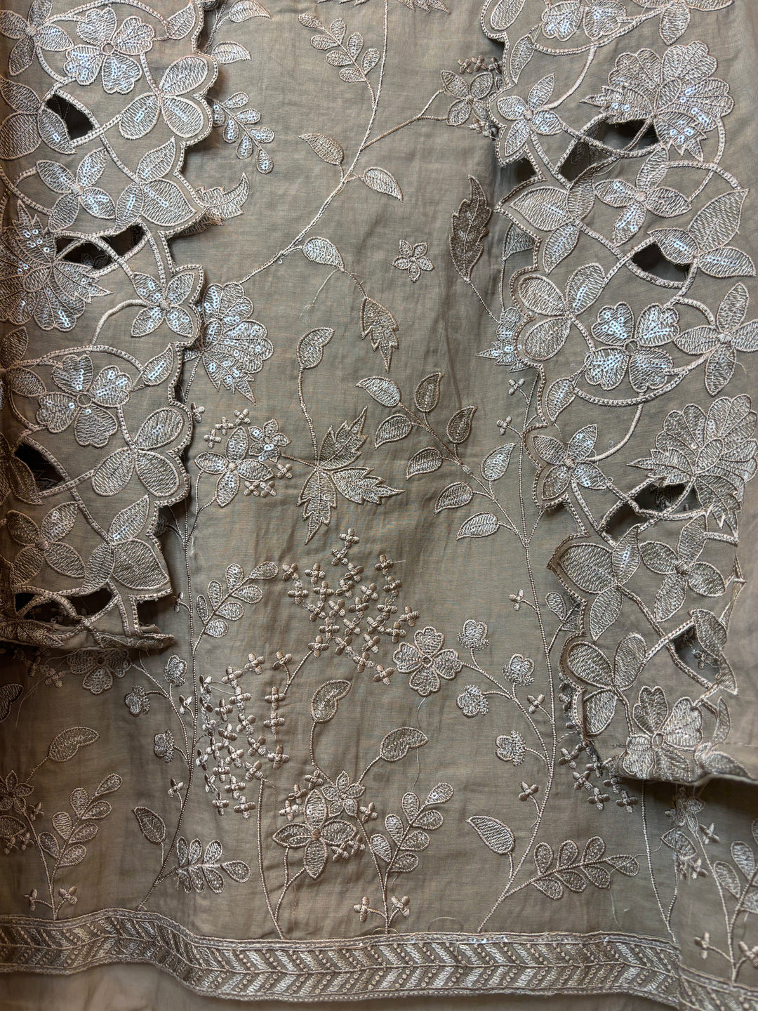 Meherbano – Beige Brown Mul Chanderi Embroidered Suit