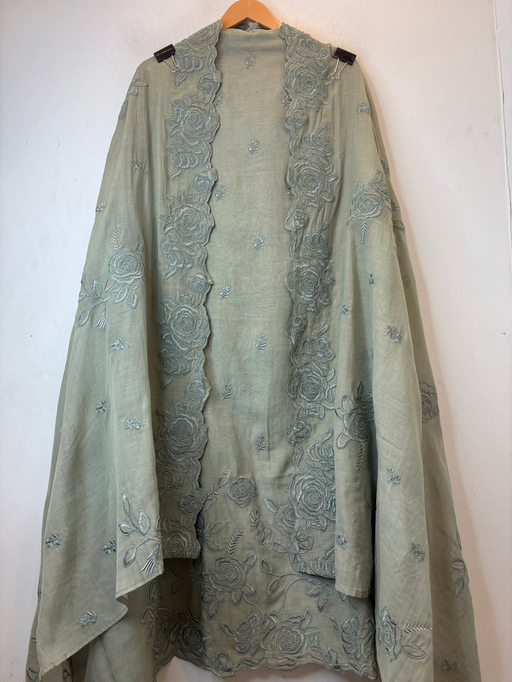 Mehrnaz – Sea Green Mul Cotton Embroidered Suit