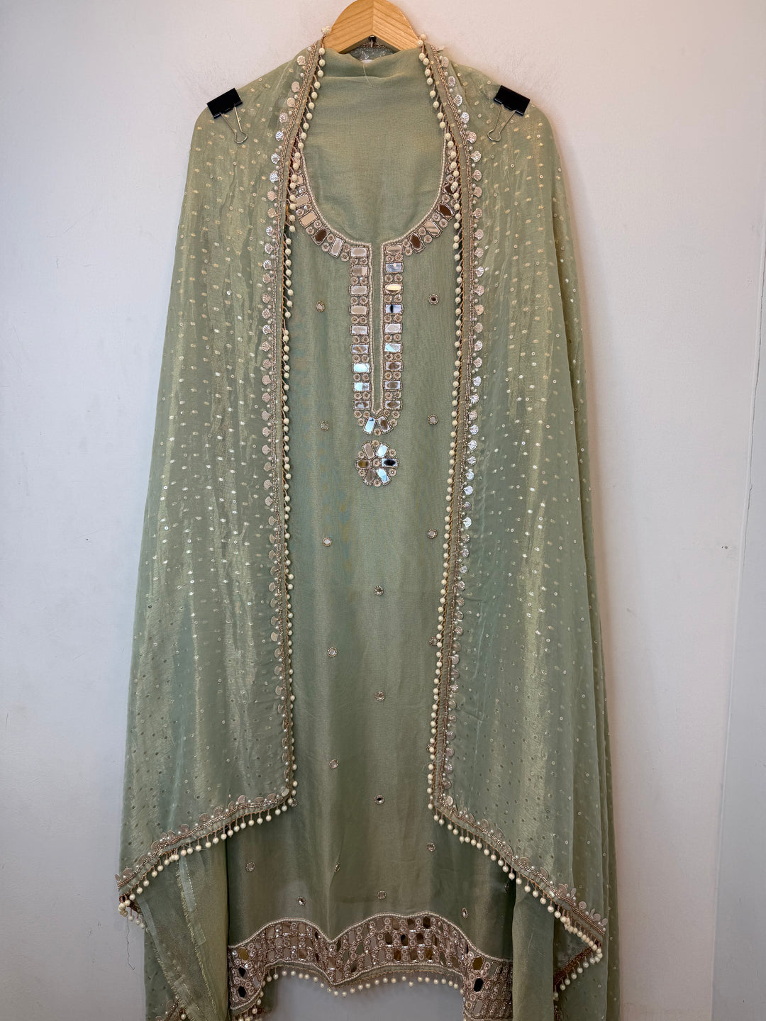 Miraya – Green Tissue Real Mirror Work Suit
