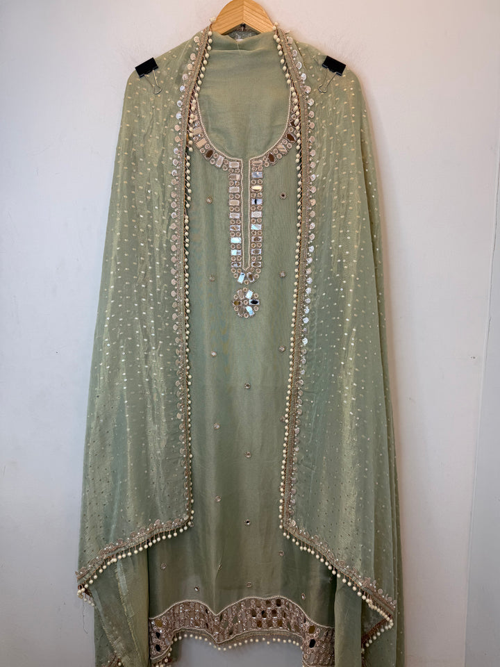 Miraya – Green Tissue Real Mirror Work Suit