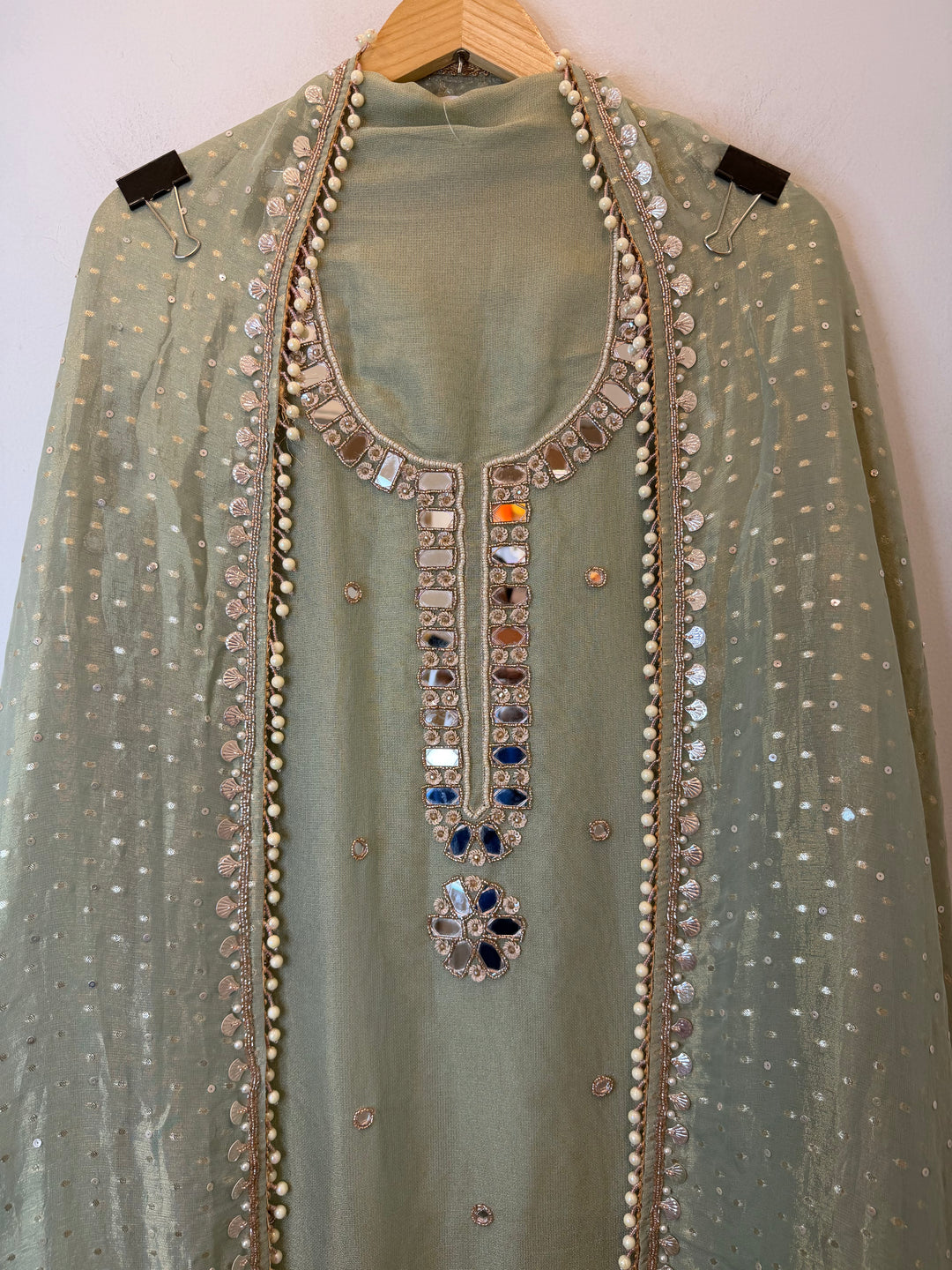 Miraya – Green Tissue Real Mirror Work Suit