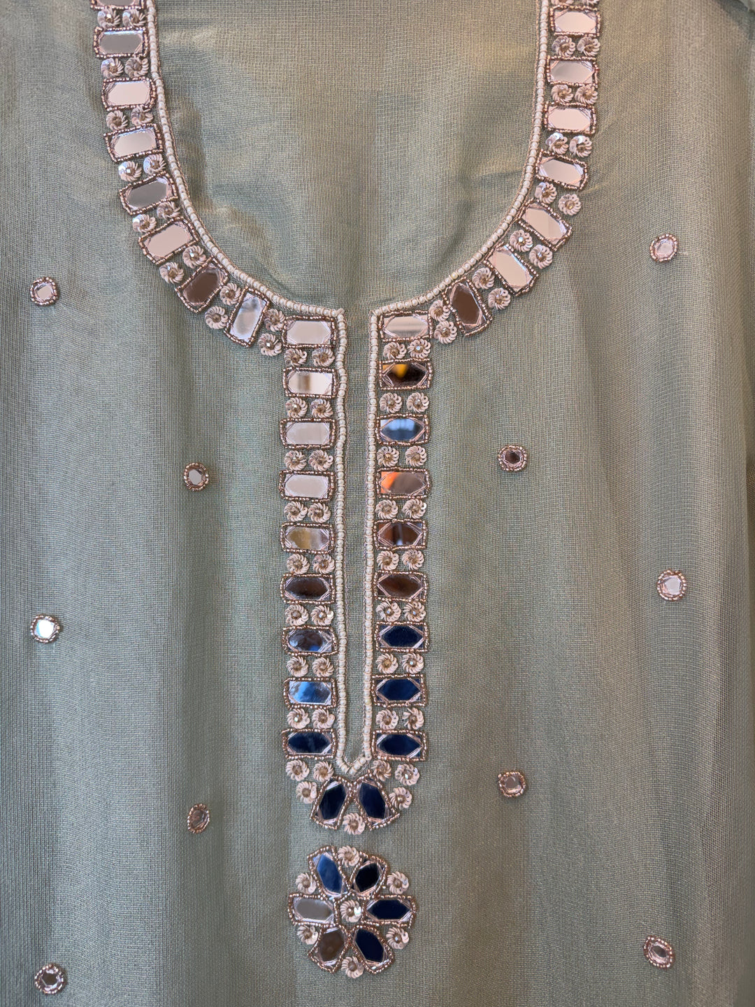 Miraya – Green Tissue Real Mirror Work Suit