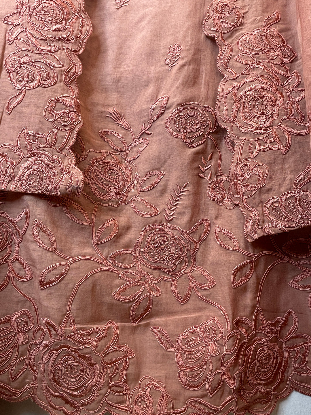 Mehrnaz – Peach Mul Cotton Embroidered Suit