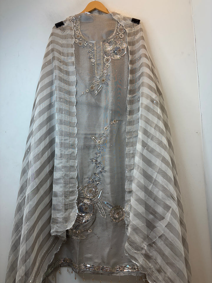 Zivara – Grey Tissue Burberry Embellished Suit