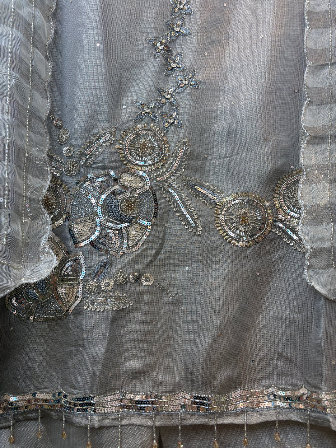 Zivara – Grey Tissue Burberry Embellished Suit