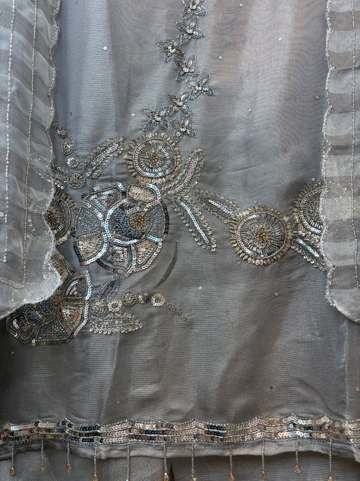 Zivara – Grey Tissue Burberry Embellished Suit