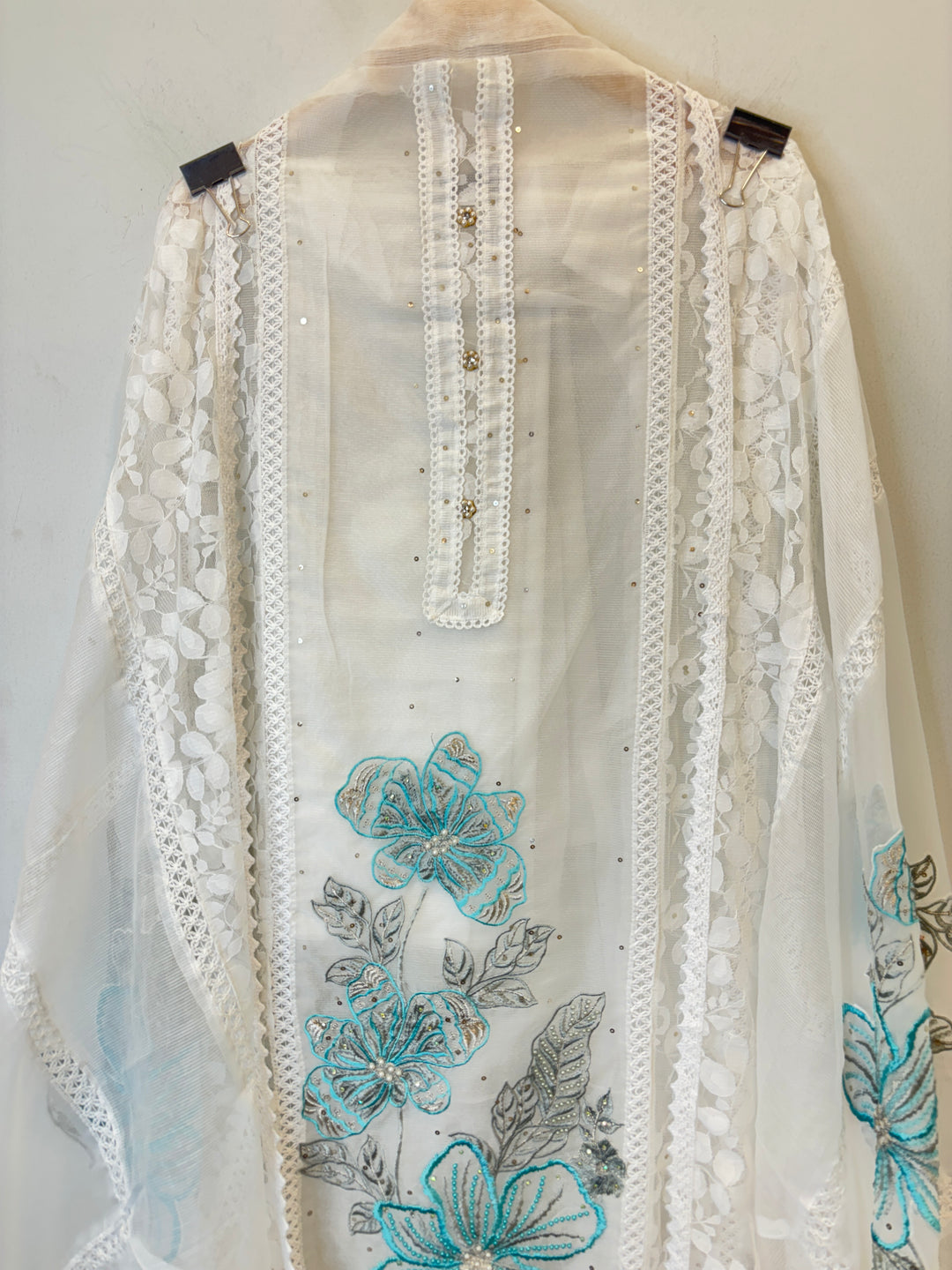 Zariah – Organza &amp; Kota Fusion Suit with Embroidered Elegance