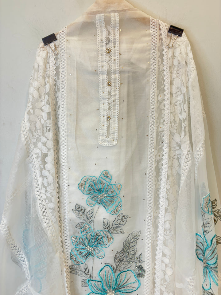 Zariah – Organza &amp; Kota Fusion Suit with Embroidered Elegance