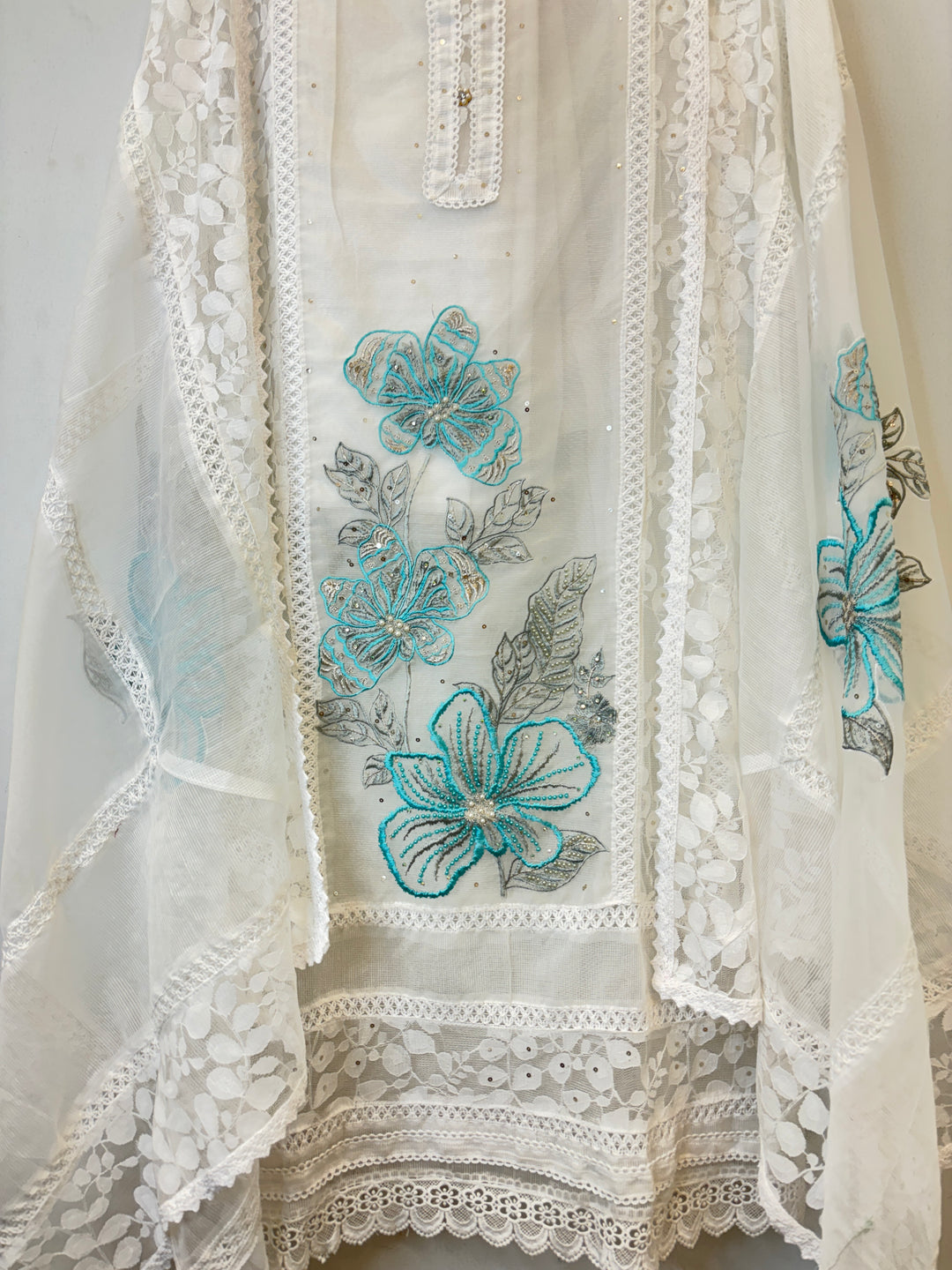 Zariah – Organza &amp; Kota Fusion Suit with Embroidered Elegance