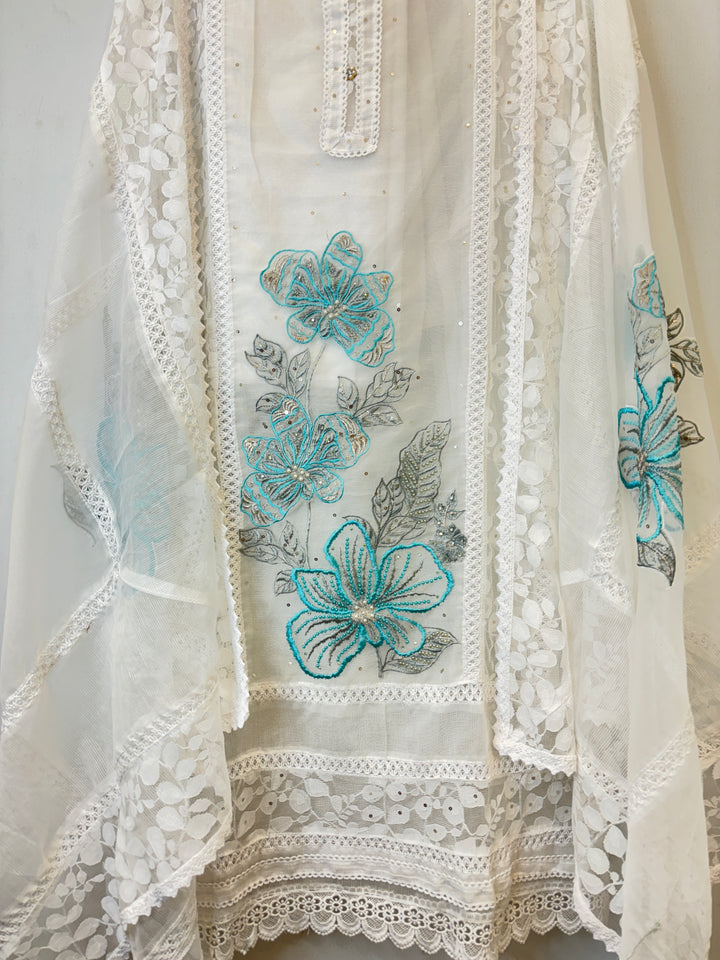 Zariah – Organza &amp; Kota Fusion Suit with Embroidered Elegance