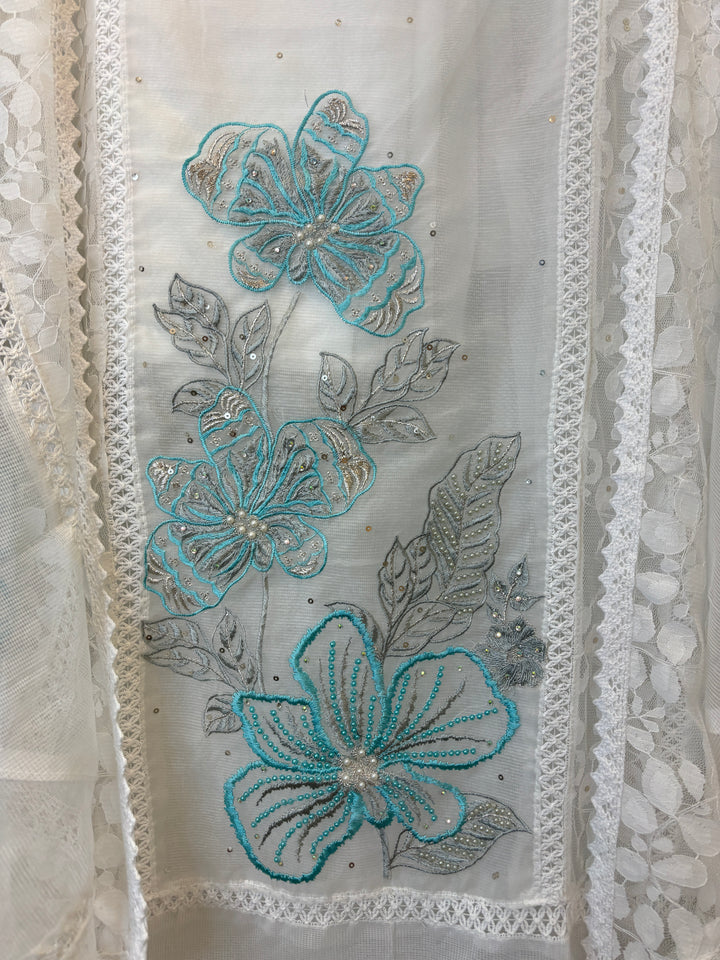 Zariah – Organza &amp; Kota Fusion Suit with Embroidered Elegance