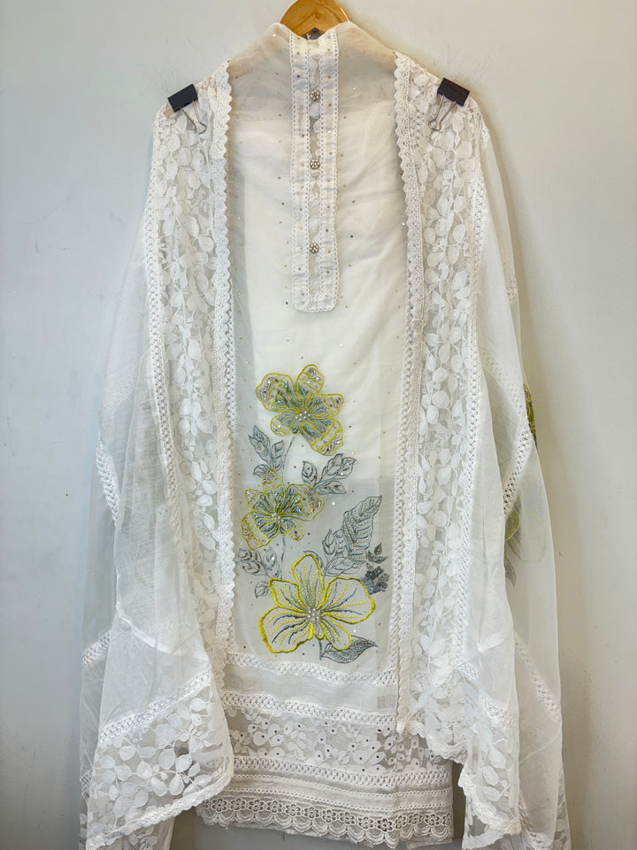 Zariah – Organza &amp; Kota Fusion Suit with Embroidered Elegance