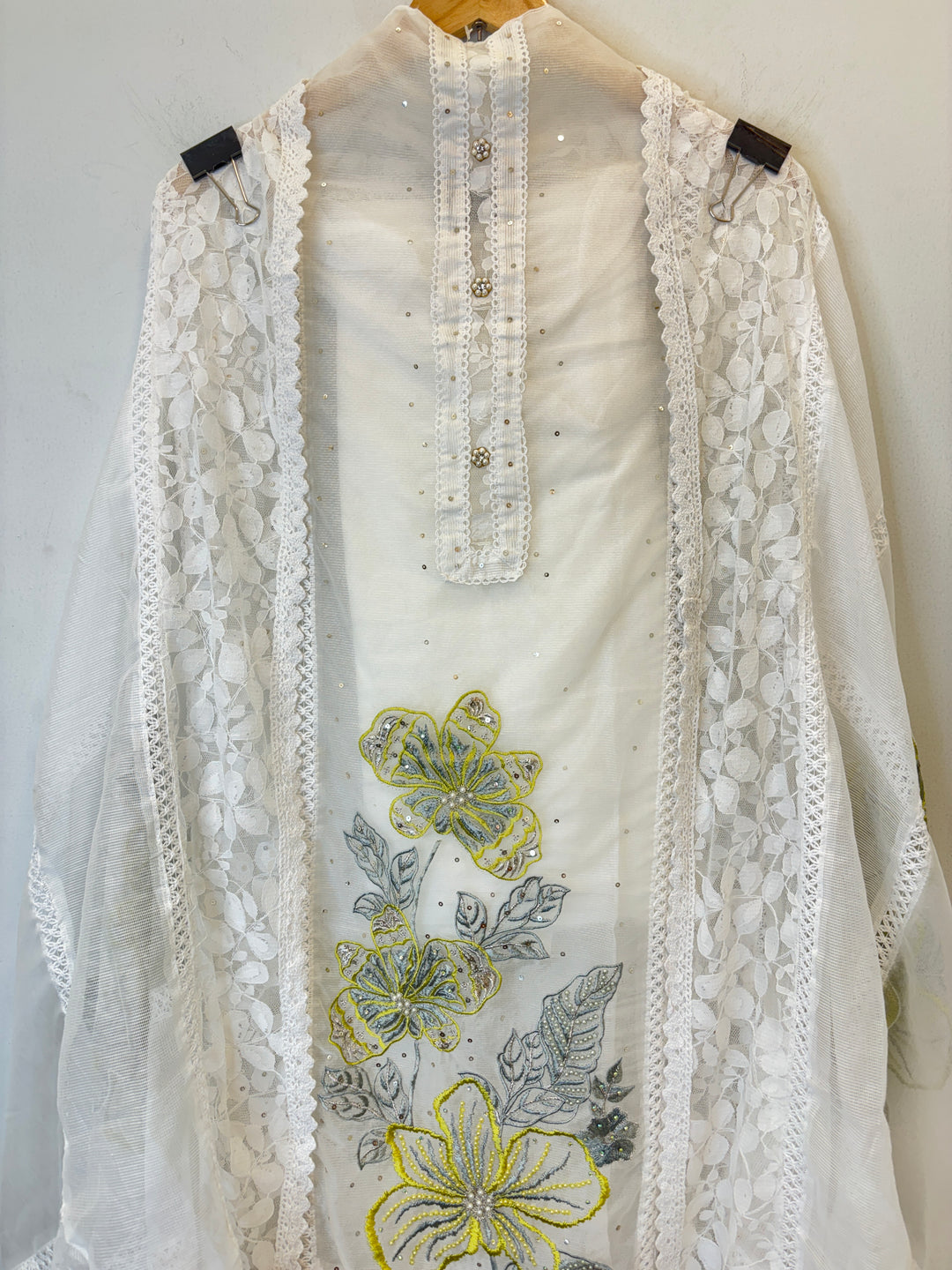 Zariah – Organza &amp; Kota Fusion Suit with Embroidered Elegance