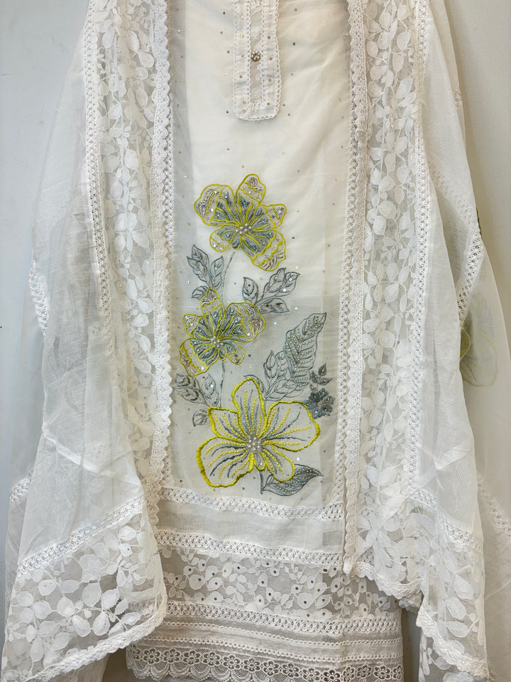 Zariah – Organza &amp; Kota Fusion Suit with Embroidered Elegance