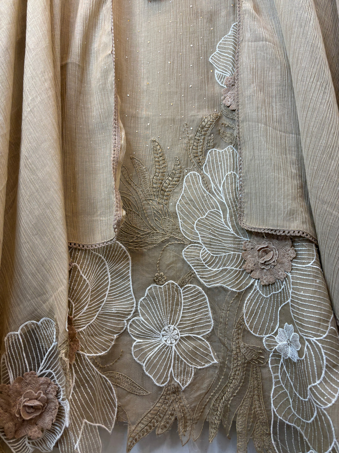 Gulrukh – Sand Beige Crush Mul Cotton Embroidered Suit