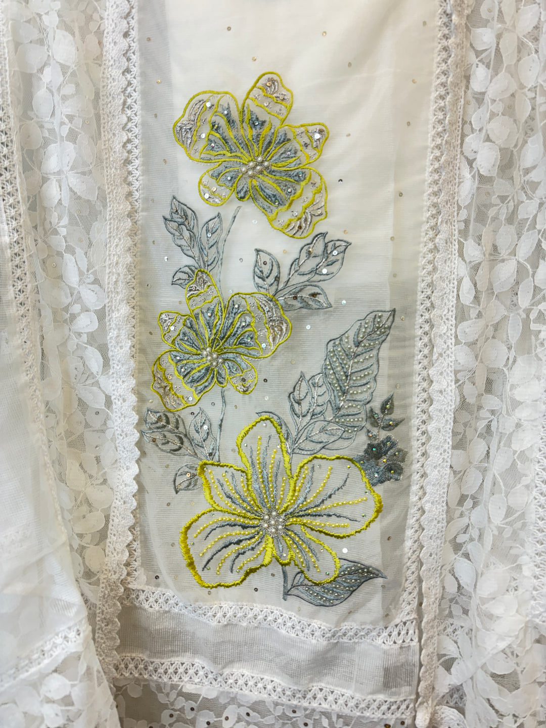 Zariah – Organza &amp; Kota Fusion Suit with Embroidered Elegance