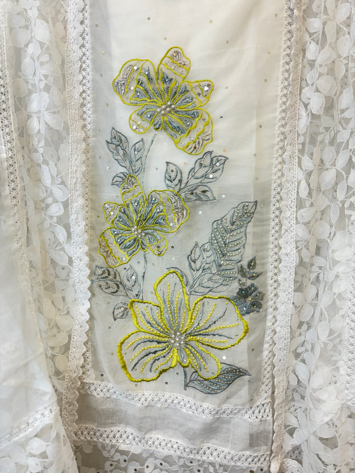 Zariah – Organza &amp; Kota Fusion Suit with Embroidered Elegance