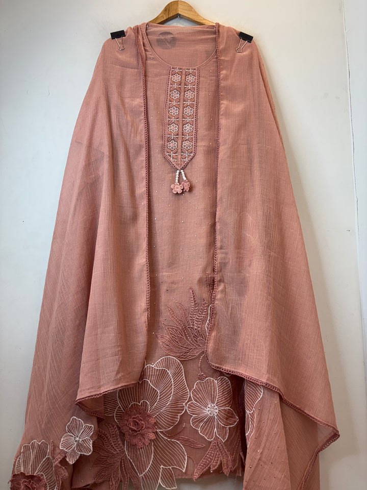 Gulrukh – Peach Crush Mul Cotton Embroidered Suit