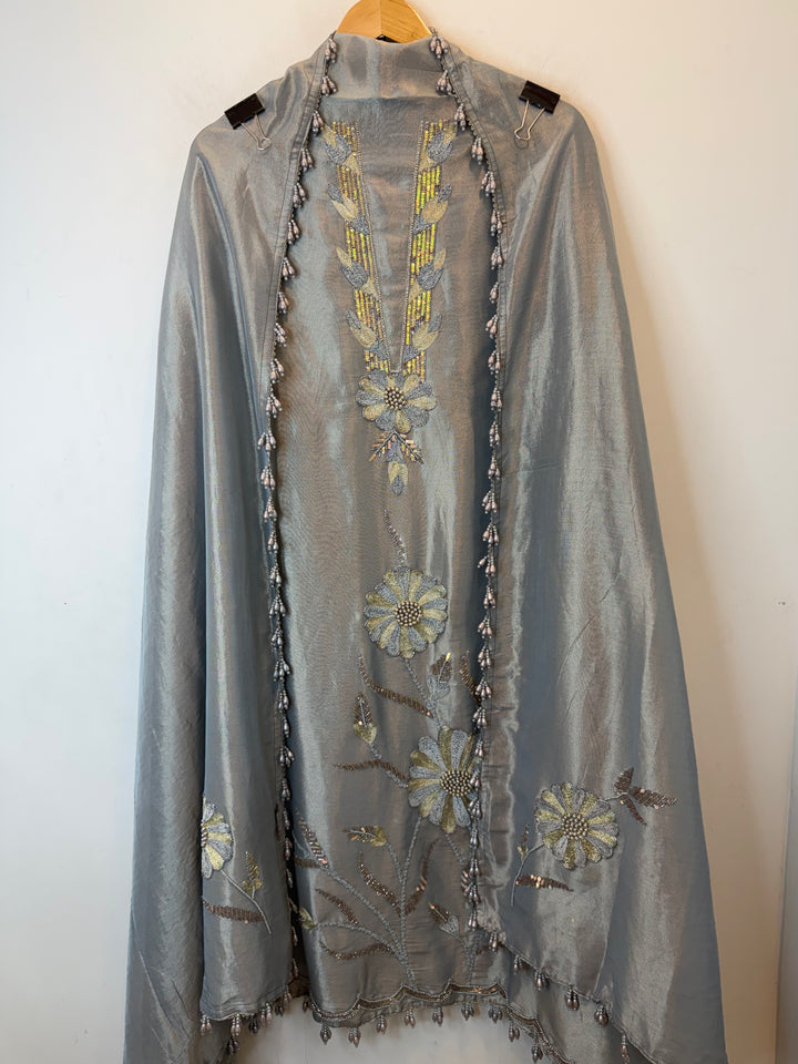 Zehaira – Grey Tissue Dabka &amp; Zari Handwork Suit