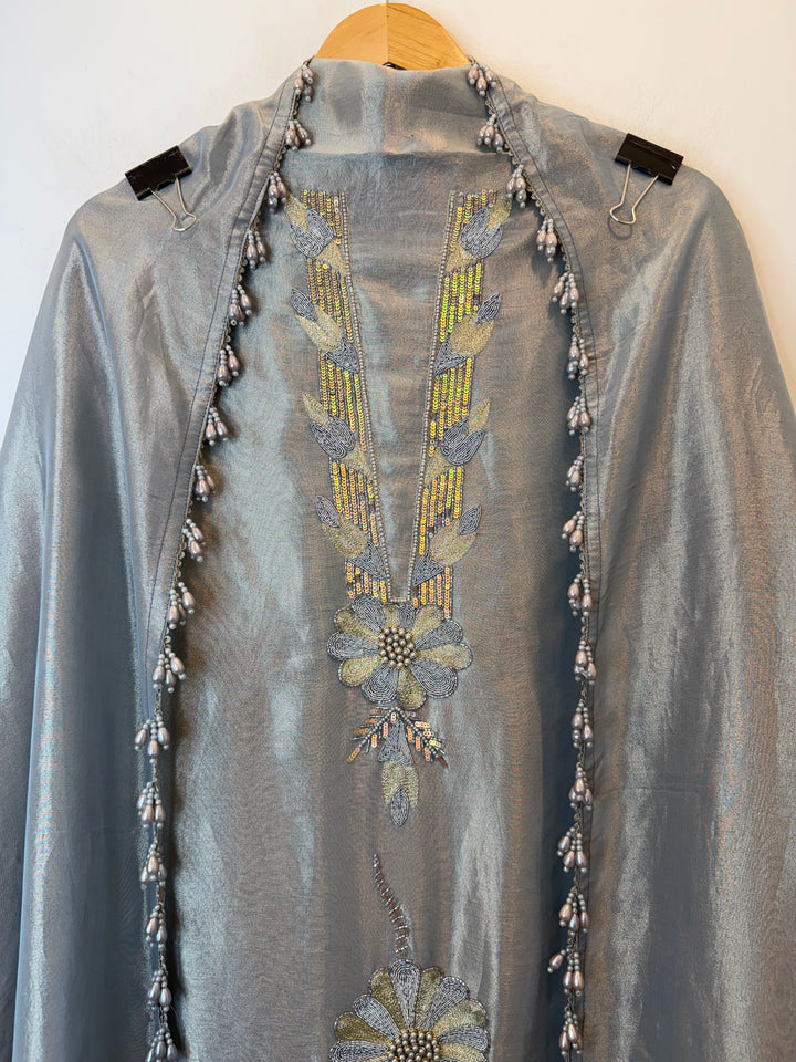 Zehaira – Grey Tissue Dabka &amp; Zari Handwork Suit