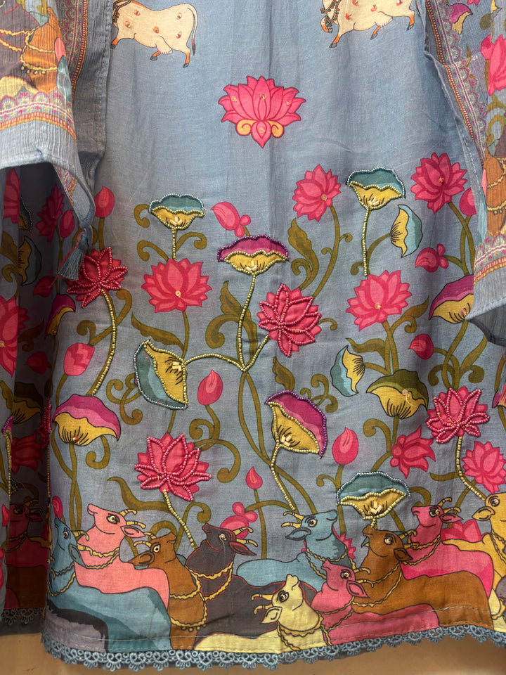 Pichwaiya – Blue Mul Cotton Artistic Suit