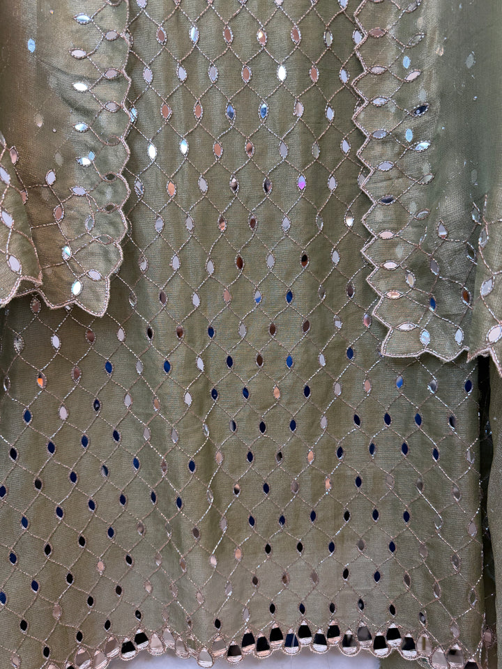 Zarvyn – Green Tissue Burberry Mirror Cutwork Suit