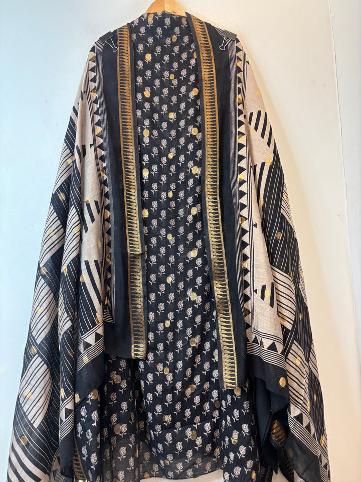 Vasundhara – Black Maheshwari Woven Suit