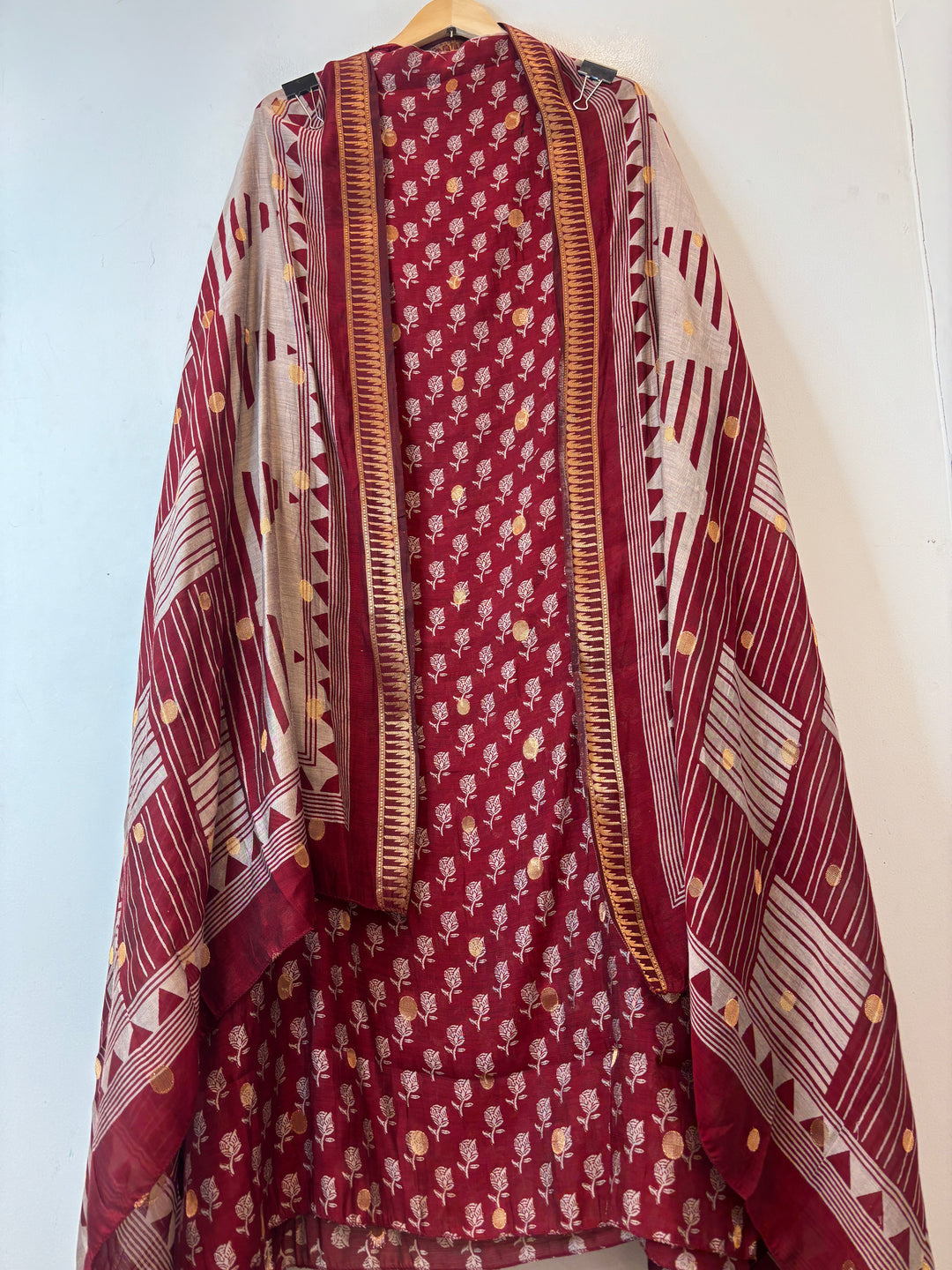 Vasundhara – Red Maheshwari Woven Suit