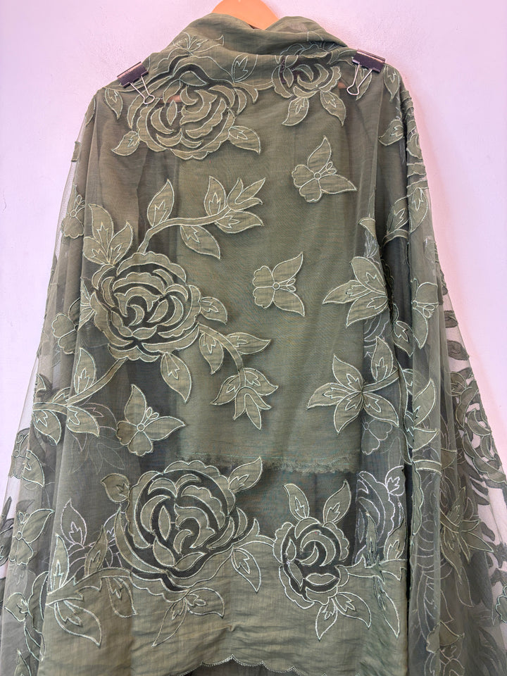 Gulnaar – Green Crush Mul Cotton Appliqué Suit