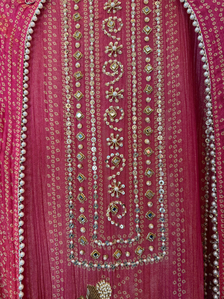Kundara – Pink Crushed Tissue Kundan Handwork Suit