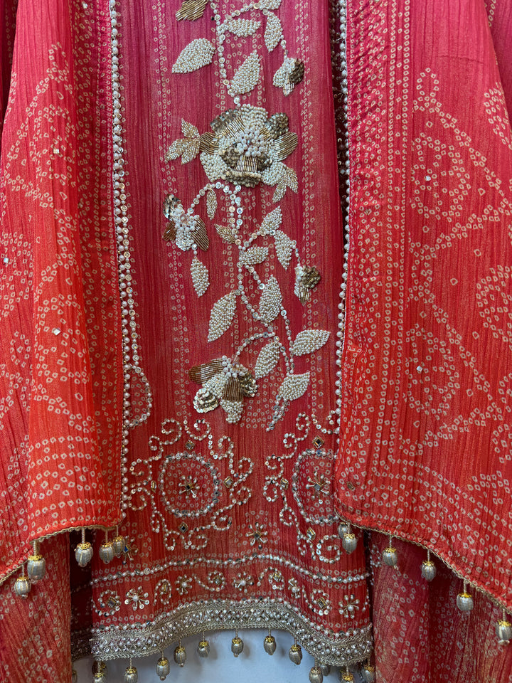 Kundara – Pink Crushed Tissue Kundan Handwork Suit