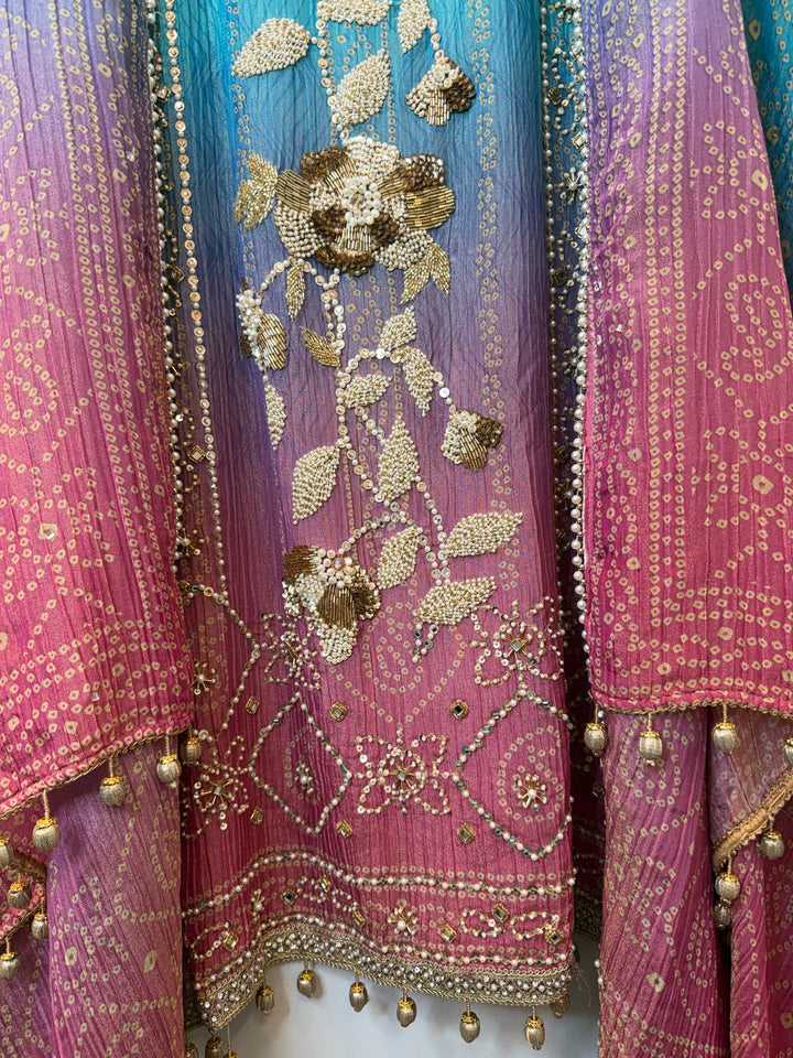 Kundara – Green Crushed Tissue Kundan Handwork Suit