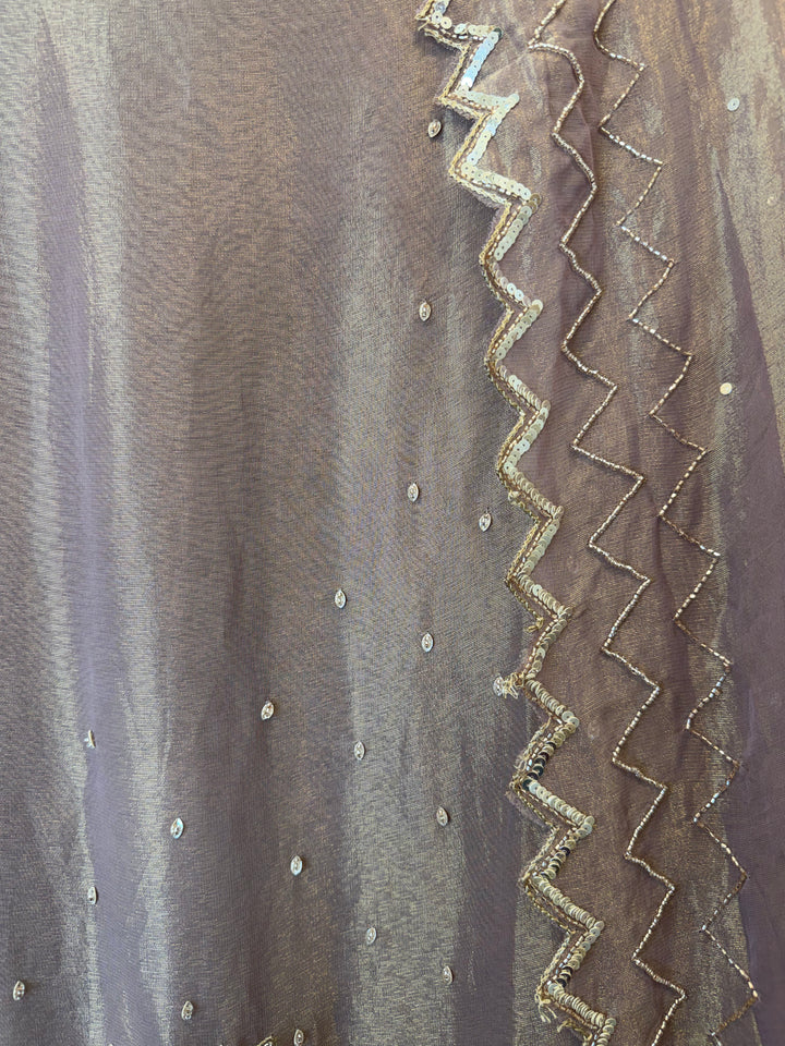 Zayara – Grey Tissue Burberry Dabka Handwork Suit