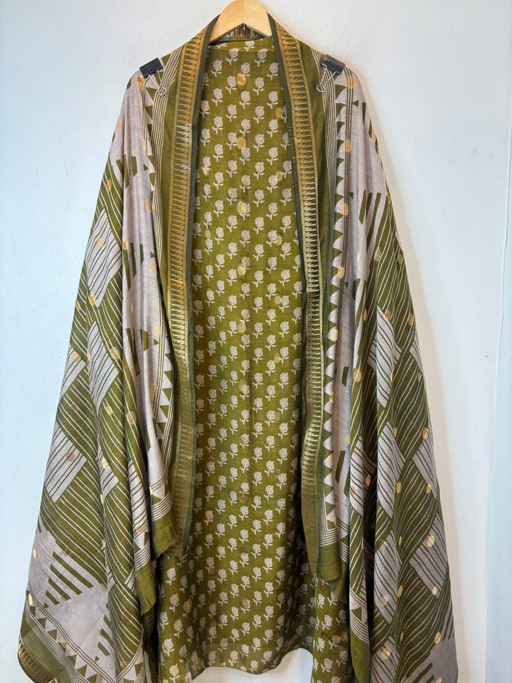 Vasundhara – Green Maheshwari Woven Suit